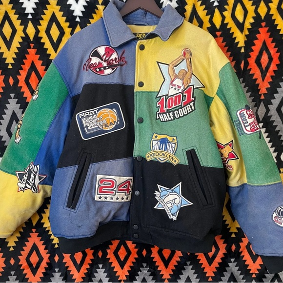 Vintage Y2K Raw Blue Basketball City Jacket Distressed & some fading on shoulder - Picture 1 of 6